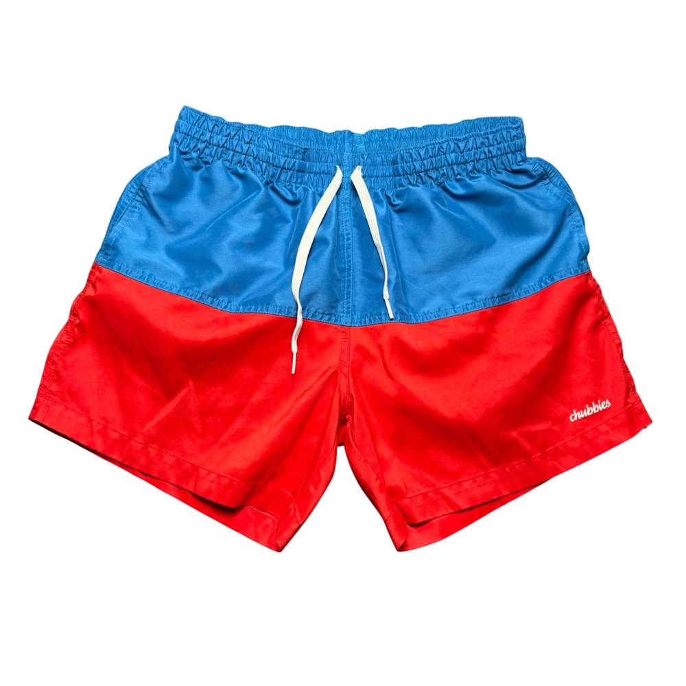 Chubbies Swim Trunks Mens 28 Blue Red Colorblock Classic Shorts‎ Mesh Lined 5.5"